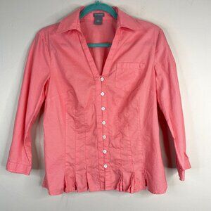 Ann Taylor Button Up Top Womens 6 Nantucket Red Pleated Hem Feminine Classic